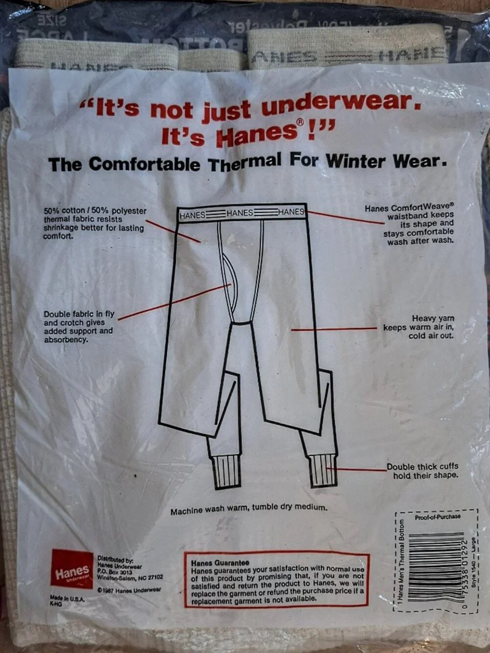 Share Vintage 1987 Hanes Men's Thermal Bottom Waffle Base Layer Sz Large 38-40
